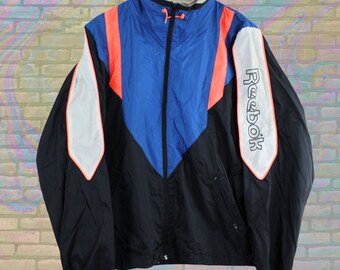 Reebok Tricolored Sleeve Spellout Windbreaker Medium Unisex 80er Vintage Athleisure Sportswear