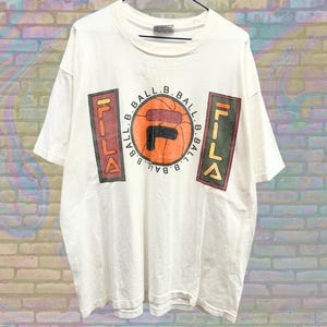 Vintage FILA Basketball Distressed Tee, Retro 90s Streetwear T-Shirt, Oversized Sport Style, Hip Hop Fashion, Size 2XL