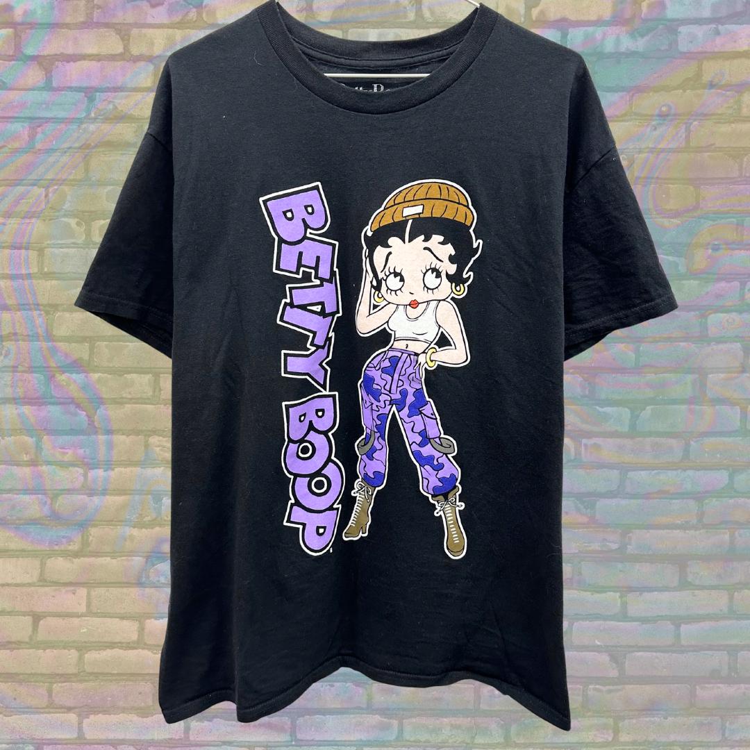 Betty Boop Graphic Tee, Black Y2K Cartoon T-shirt, Purple