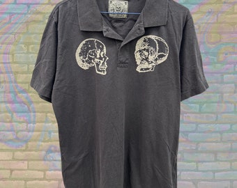 Skull Affliction Style Evolution Store New York Polo Shirt Large Unisex Grunge Goth Rock