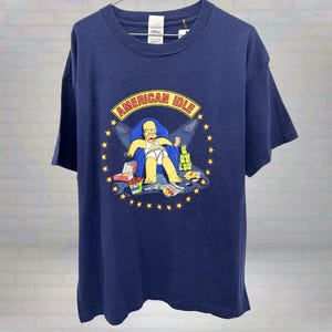 Camiseta vintage de Los Simpsons con parodia de American Idle / Camiseta divertida estilo Homer Simpson / Camiseta retro con humor de dibujos animados / Camiseta satírica Y2K talla grande