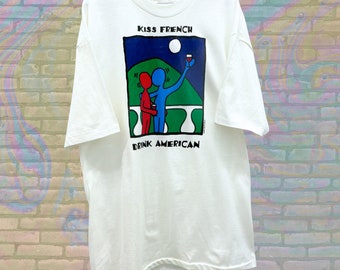 Art Design Chris Stuff Kiss French Drink American 90s Vintage Funny Made in USA Unisex Large Shirt