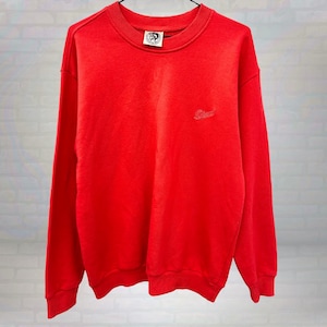 Vintage 90s Diesel Red Crewneck Sweatshirt | Rare Y2K Streetwear Pullover | Minimalist Logo Sweater | Unisex Retro Casual Jumper Size Large