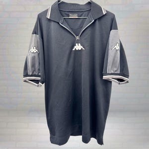 Vintage Kappa Black Zip Polo Shirt | Y2K Tech Streetwear Top | Rare 90s Italian Sportswear | Oversized Athletic Club Tee Size XL