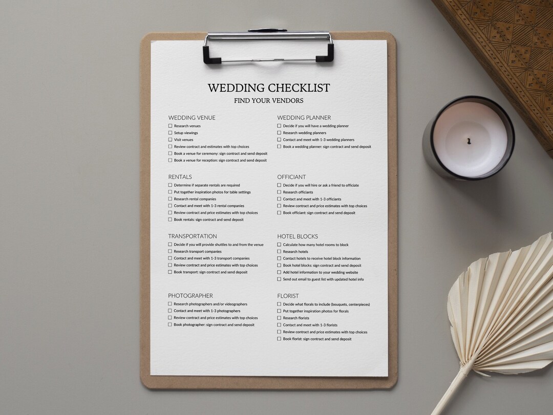 Wedding Vendors Checklist Printable Wedding Vendor Contact Etsy