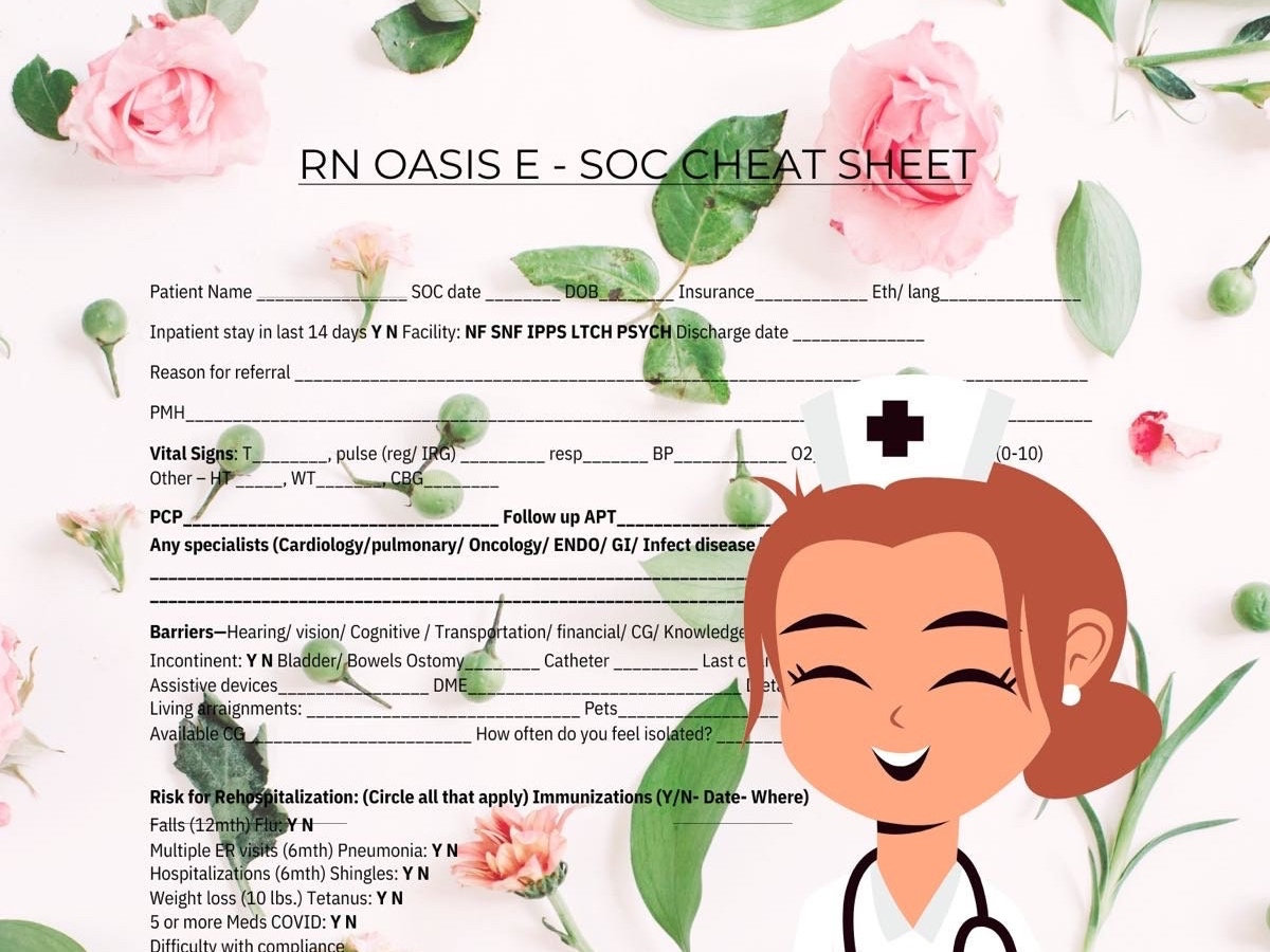 RN Oasis E Start of Care Cheat Sheet GUIDE for Home Health Etsy Australia