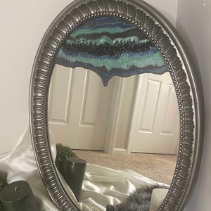 Decorative Mirror, Glam Mirror, Resin Geode Mirror, Resin Wall Art, Magic Mirror on the Wall, Blue & Silver Mirror, Panthers Home Decor
