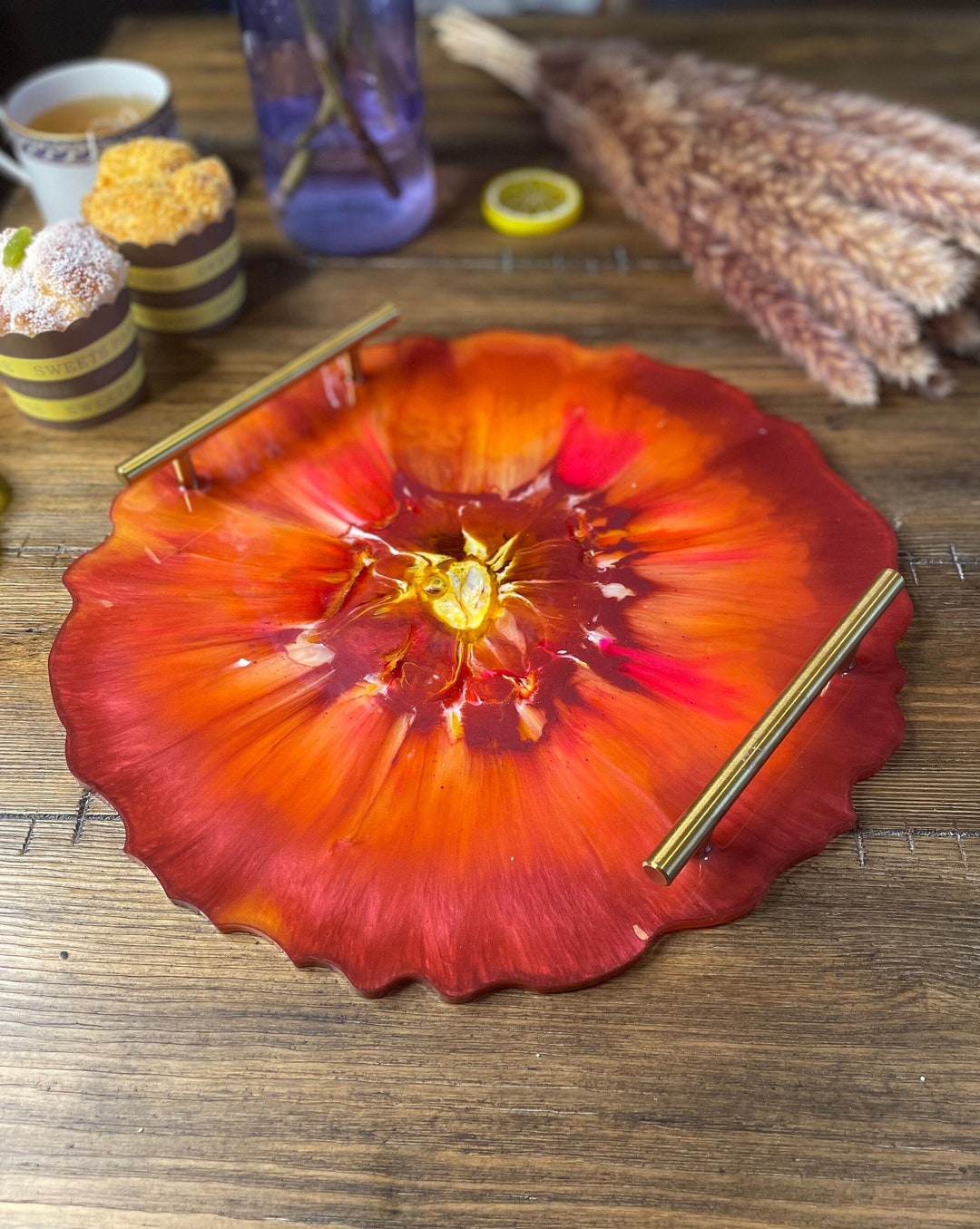 Large Vanity Tray Perfume Tray Decorative Serving Tray Red Etsy