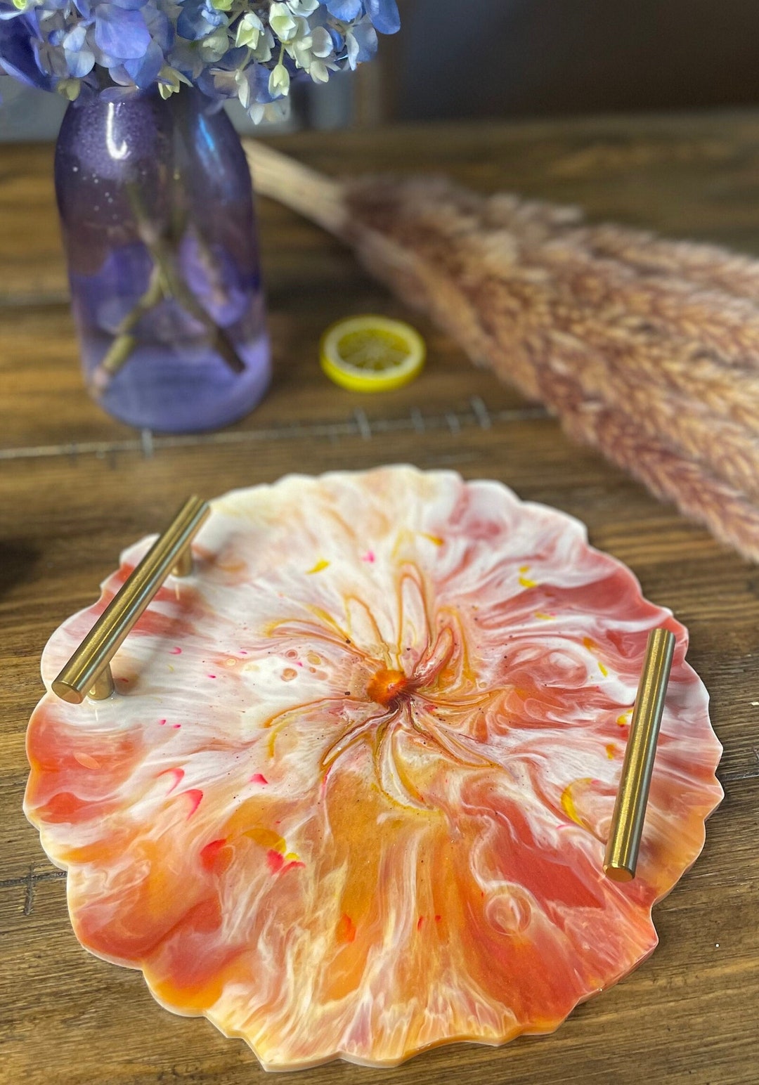 Handmade Resin Vanity Tray With Handles, Perfume Tray, Decorative