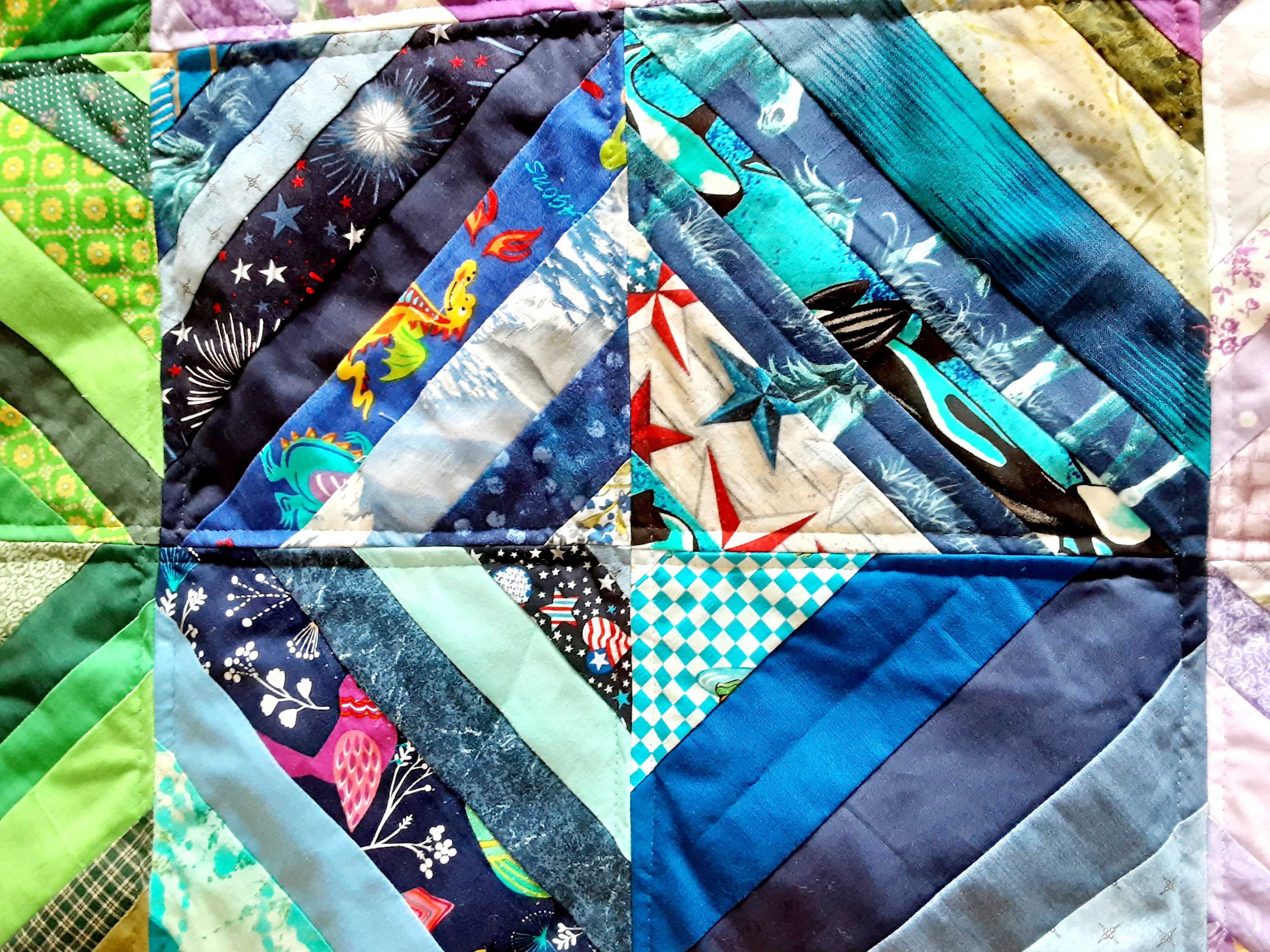 Handmade Scrappy Quilt in Colors Like Blue, Green, Purple and Brown ...