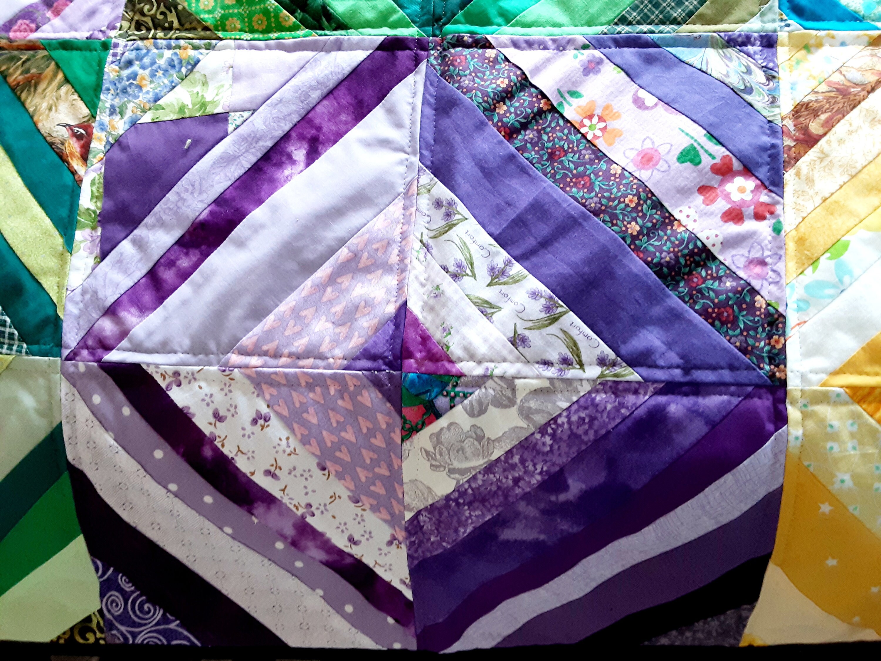 Handmade Scrappy Quilt in Colors Like Blue, Green, Purple and Brown ...