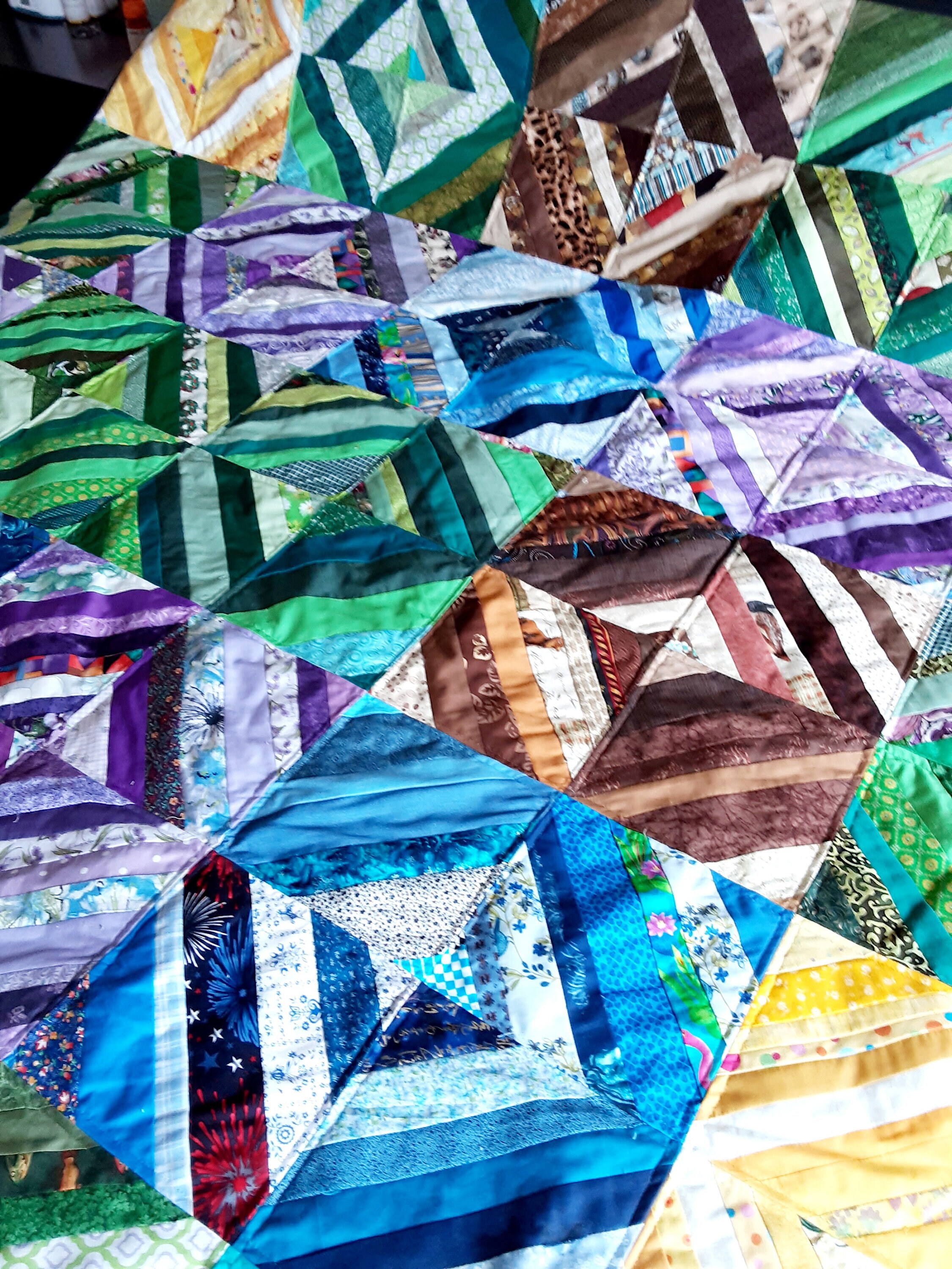 Handmade Scrappy Quilt in Colors Like Blue, Green, Purple and Brown ...
