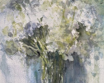 Lilacs, impressionist original watercolor painting.