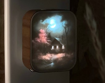 Autumn Cabin Wooden Night Light: Rustic Farmhouse Decor