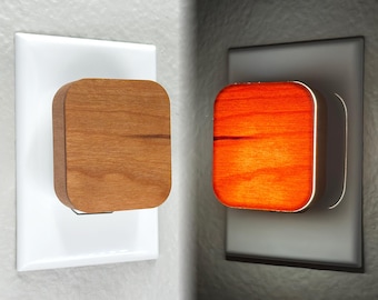 Cherry Wood Plug-In Night Light: Automatic Dimming LED Nursery Light