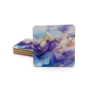 Square Large 4&quot; Premium Felt and Cork Coaster Set, 1/4&quot; Thick &quot;Marble Dream&quot; Design Barware Homegoods