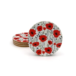 Round Large 4&quot; Premium Felt and Cork Coaster Set, 1/4&quot; Thick &quot;Dormant Beauty&quot; Design Barware Homegoods