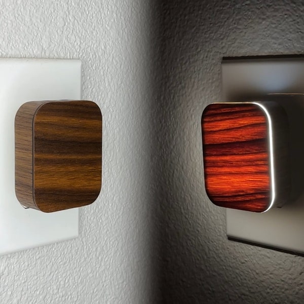 Illumigrain Walnut Night Light - Auto Dimming Energy Efficient Eco Friendly Low Profile Woodgrain Face