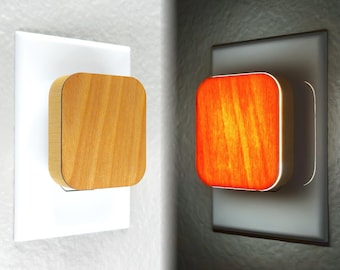 Birch Wood Plug-In Night Light: Automatic Dimming LED, Eco-Friendly