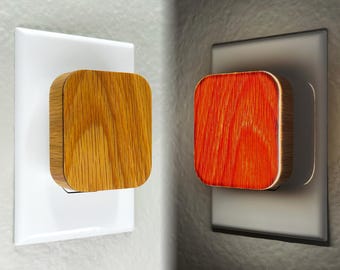 Handmade White Oak Wood Night Light: Eco-Friendly LED Plug-In