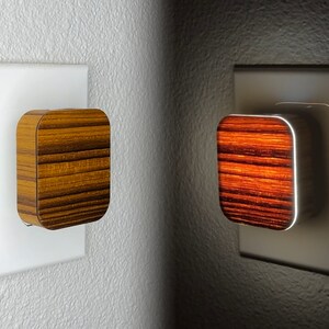 Illumigrain Teak Night Light - Auto Dimming Energy Efficient Eco Friendly Low Profile Woodgrain Face