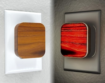 Handmade Teak Wood Night Light: Automatic Dimming LED Wall Light