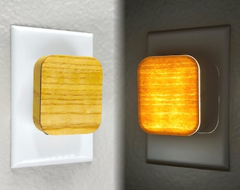 White Ash Wood Night Light: Automatic Dimming LED Lamp