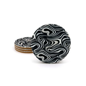 Round Large 4&quot; Premium Felt and Cork Coaster Set, 1/4&quot; Thick &quot;Organiwave&quot; Design Barware Homegoods