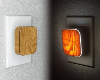 Illumigrain White Oak Night Light - Auto Dimming Energy Efficient Eco Friendly Low Profile Woodgrain Face