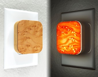 Birdseye Maple Plug-In Night Light: Eco-Friendly Dimming LED Lamp