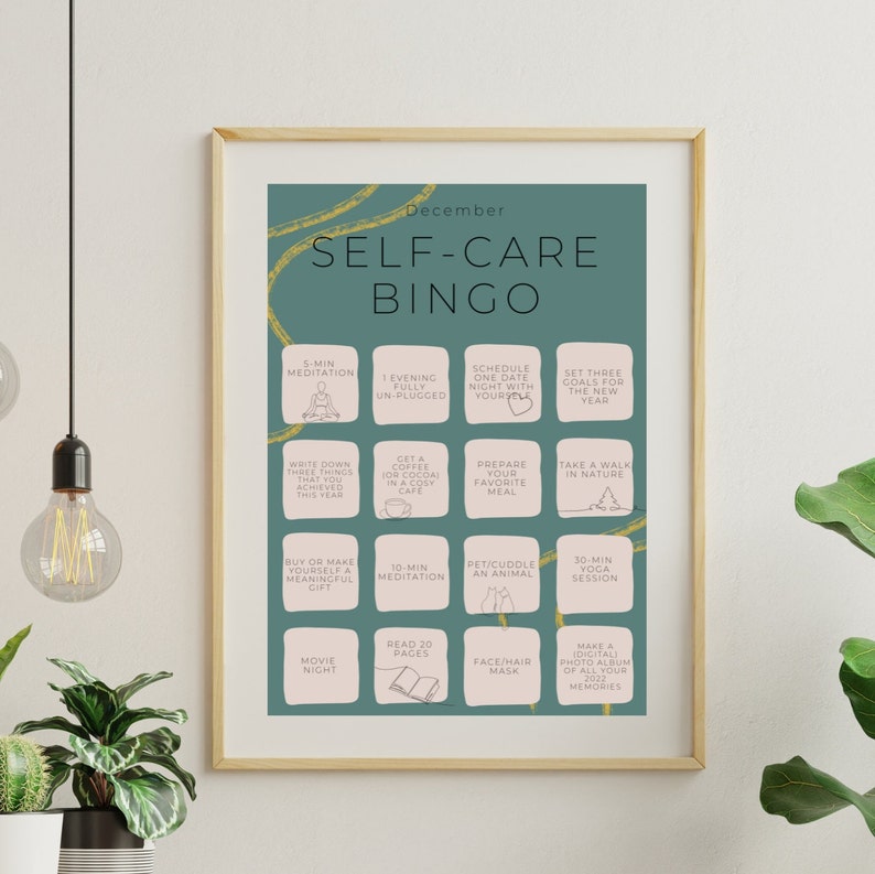 Self care bingo card december printable digital download mental health