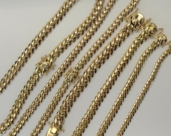 Pulsera de cadena de eslabones cubanos de Miami - Chapado en oro de 14 kt sobre plata pura .999 Caja con cierre Elija cualquier tamaño