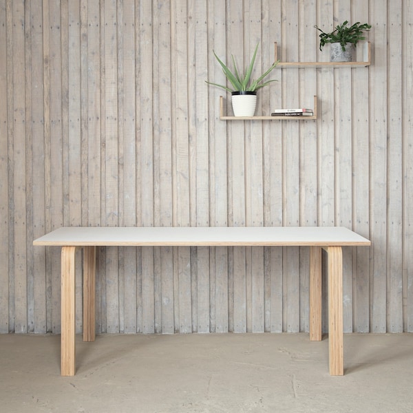 Handmade Scandinavian Plywood Birch Desk - Contemporary White Home, Office and Dining Table, Customizable Sizes