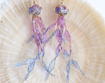 Handmade Creative dangle earring Multi-Color jellyfish earrings dangle earrings gift for her Korean style  925 Sterling Silver drop Earrings