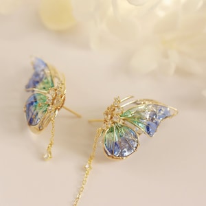 Handmade Creative earring  Multi-Color butterfly earrings  pearl wing earring gift for her Korean style  925 Sterling Silver Stud Earrings