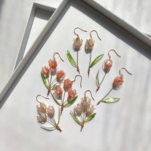 Handmade Creative Pink and White Tulip earrings, Flowers earrings, Drop earrings, Christmas gift for her, Korean style