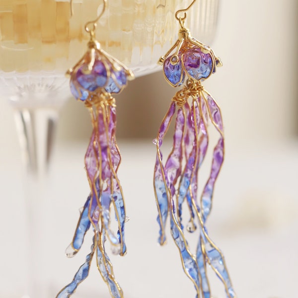 Handmade Creative dangle earring Multi-Color jellyfish earrings dangle earrings gift for her Korean style  925 Sterling Silver drop Earrings