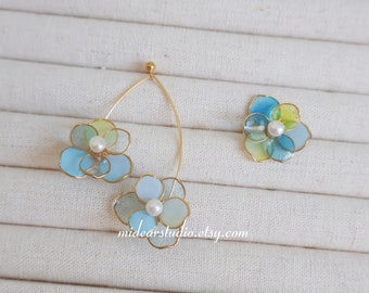 Boucles d'oreilles créatives faites main Boucles d'oreilles fleurs multicolores Boucles d'oreilles aile de perle cadeau pour elle Boucles d'oreilles pendantes en argent sterling 925 de style coréen