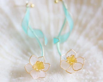 Boucles d'oreilles créatives faites à la main, boucles d'oreilles jonquilles, cadeau pour elle, boucles d'oreilles en argent sterling 925 de style coréen