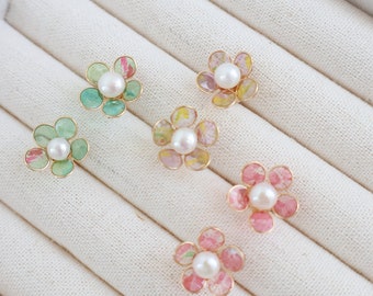 Boucles d'oreilles créatives faites main, marguerites multicolores, boucle d'oreille avec talons en perles de fleurs, cadeau pour elle, boucles d'oreilles en argent sterling 925 de style coréen