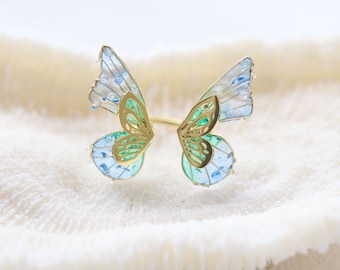 Handmade Creative ring  Multi-Color butterfly ring, wing ring. gift for her Korean style Titanium steel gold  ring
