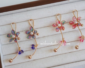 Boucles d'oreilles créatives faites main Boucles d'oreilles fleurs multicolores Boucles d'oreilles perles de fleurs, cadeau pour elle Boucles d'oreilles pendantes en argent sterling 925 de style coréen