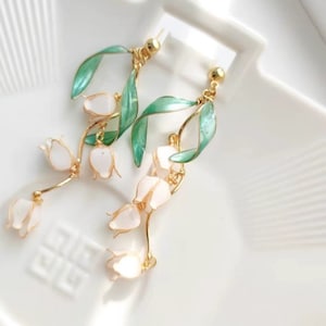 Handmade Creative Lily of the valley earrings, Flowers earrings, Drop earrings, Christmas gift for her, Korean style