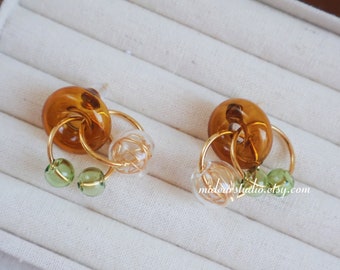 Boucle d'oreille en verre créative faite main, figure géométrique, boucles d'oreilles bulles multicolores, clous d'oreilles, cadeau pour elle Boucles d'oreilles de style coréen en or 18 carats