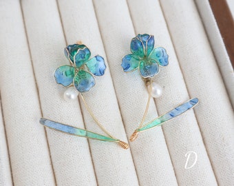 Boucles d'oreilles créatives faites main Boucles d'oreilles fleurs multicolores Boucles d'oreilles perles de fleurs, cadeau pour elle Boucles d'oreilles pendantes en argent sterling 925 de style coréen