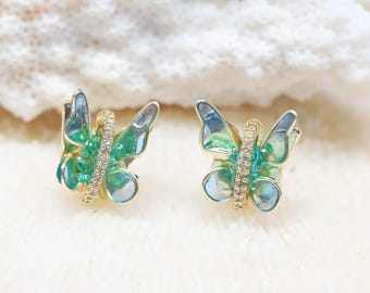 Boucles d'oreilles papillon créatives faites main Boucles d'oreilles ailes multicolores, cadeau pour elle, style coréen, bijoux papillon cadeaux papillon