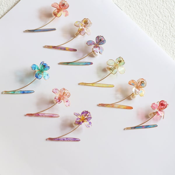 Handmade Creative earring  Multi-Color Iris earrings  pearl wing earring gift for her Korean style  925 Sterling Silver Stud Earrings