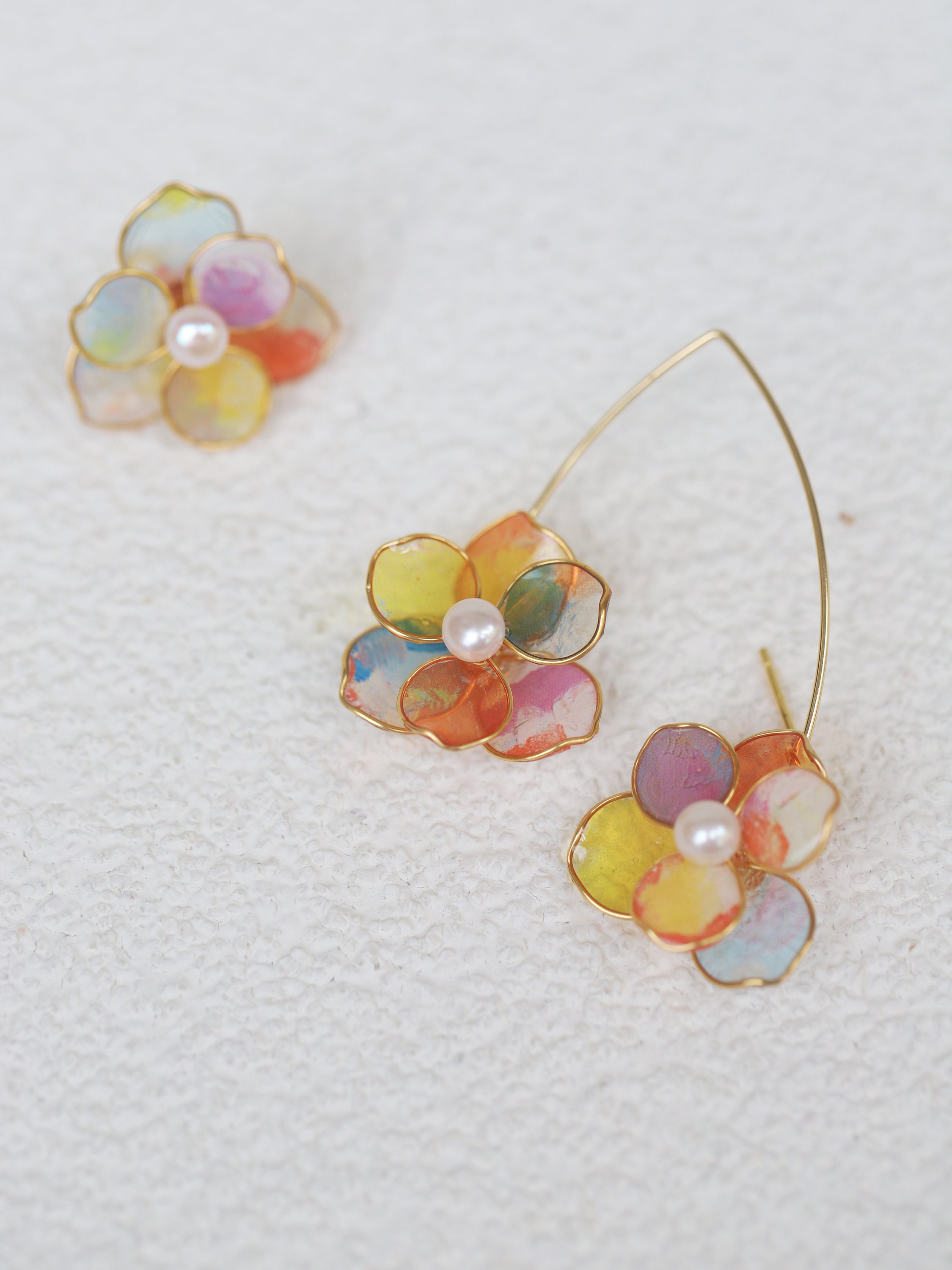 Handmade Creative Earring Multicolor Flower Earrings Pearl Etsy