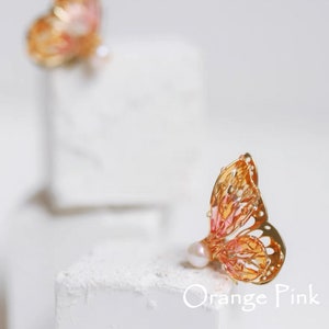 Boucle d'oreille créative faite main Boucles d'oreilles papillon multicolores, cadeau pour elle, Boucles d'oreilles en argent sterling 925 de style coréen gold-orange pink