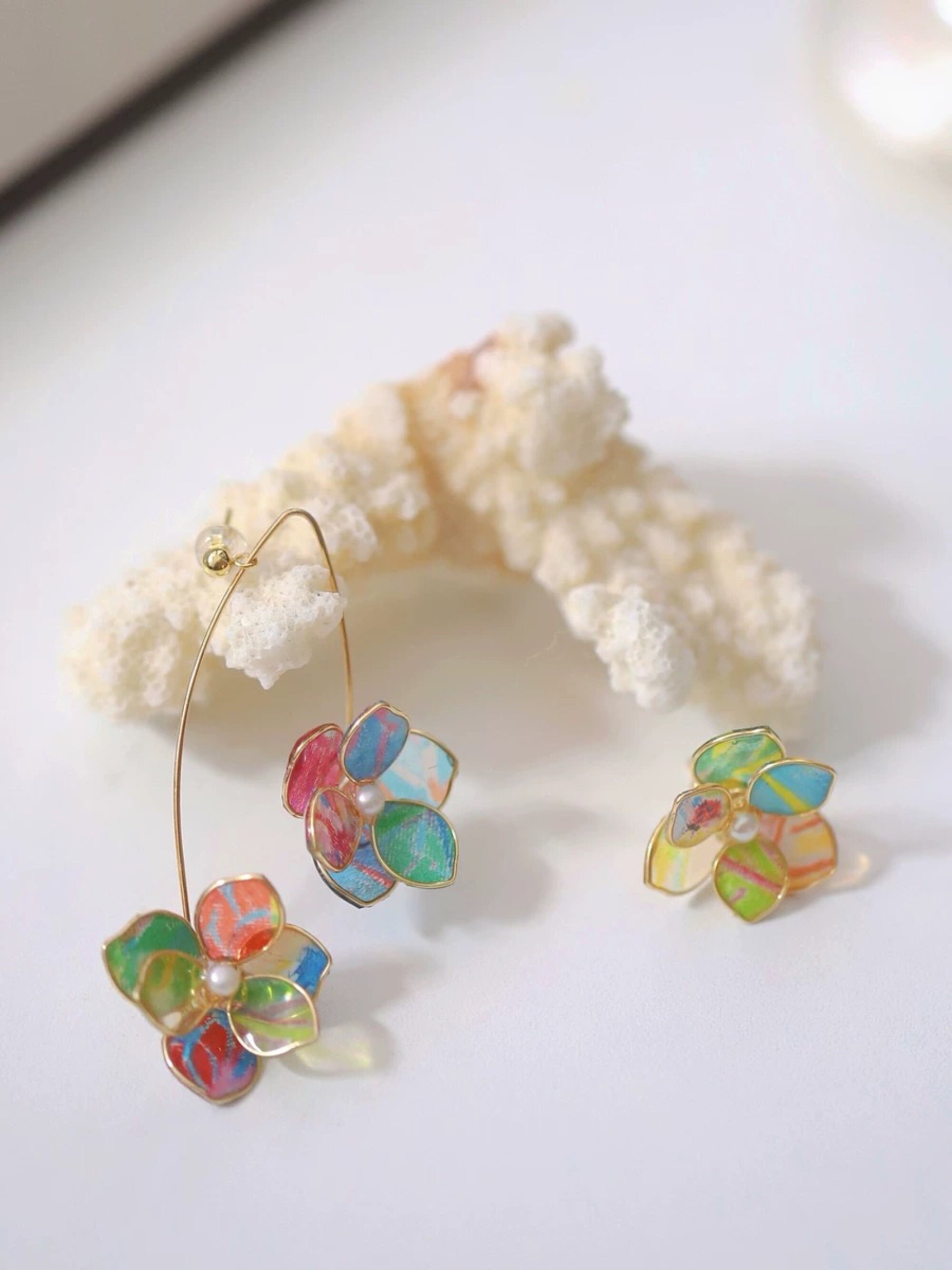 Handmade Creative Earring Multi-color Flower Earrings Pearl - Etsy